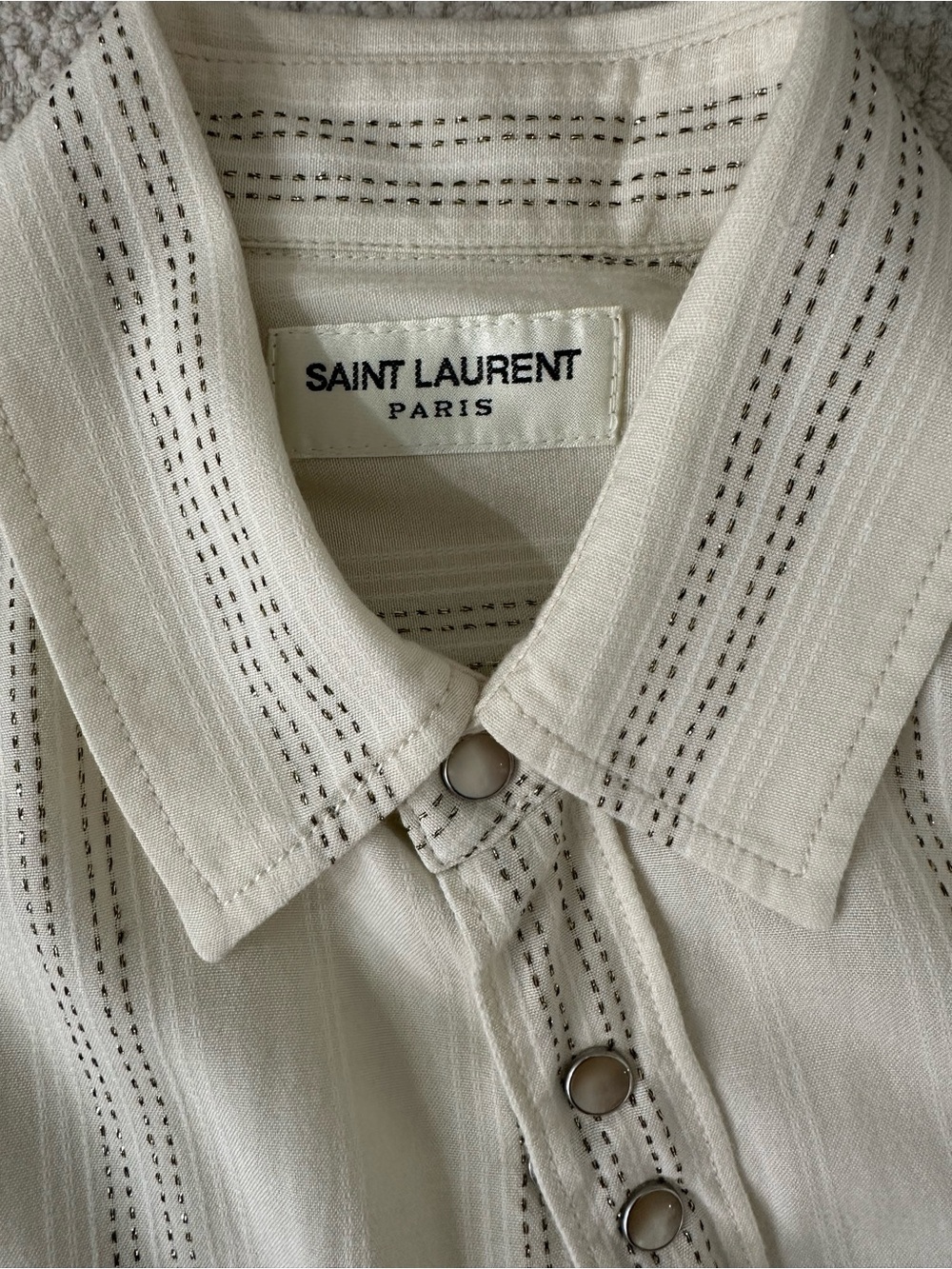 Saint Laurent Cream Button-Down Shirt with Black Pinstripes